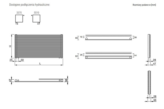 FAT HORIZONTAL Grzejnik poziomy 34.5x100 antracytowa 0346 mat